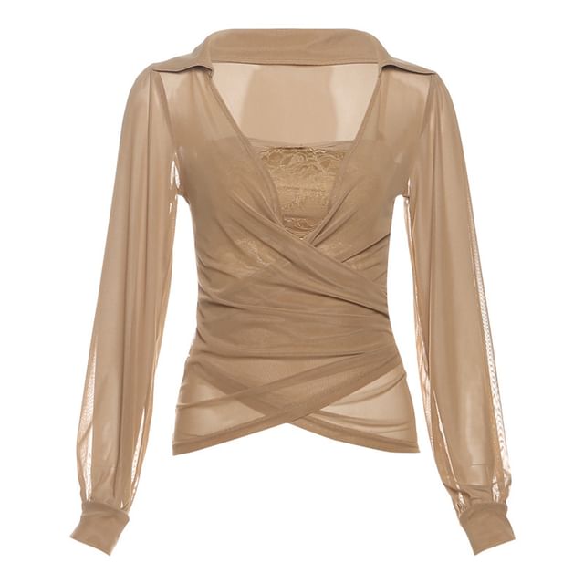 Square Neck Ruched Long Sleeve Top with Asymmetric Maxi Skirt