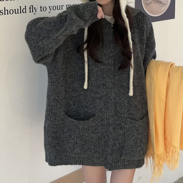 Zip-Front Solid Hooded Cardigan
