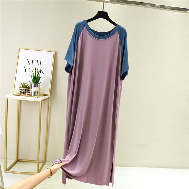 Raglan Crewneck Short-Sleeved Maxi T-Shirt Dress
