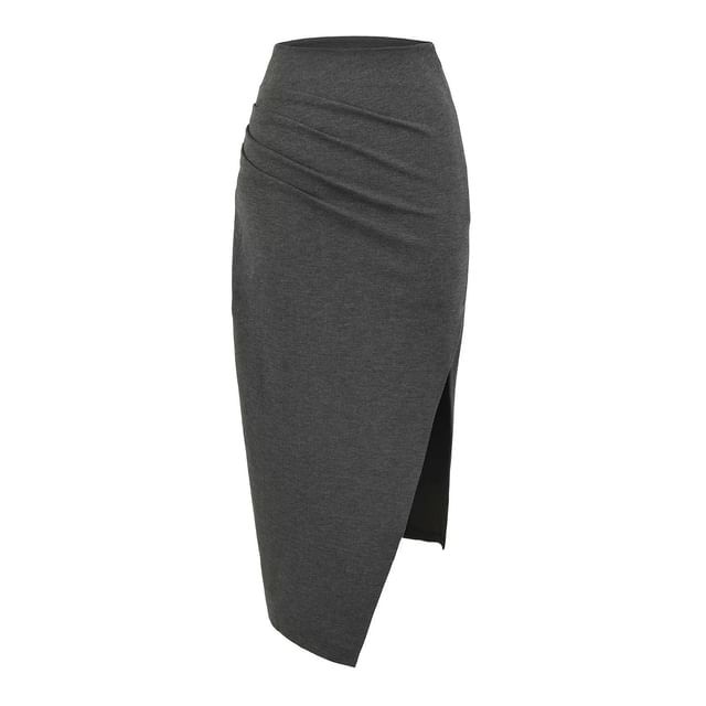 High Rise Solid Slit Midi Pencil Skirt