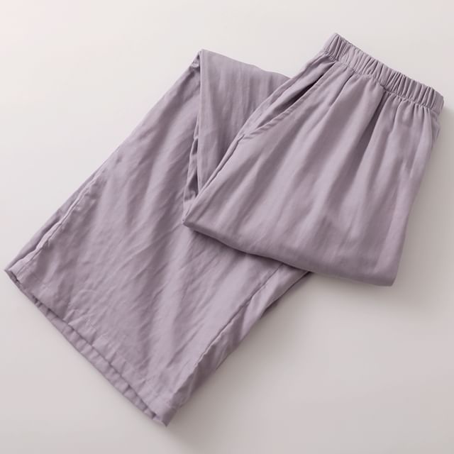 Button-Front Long-Sleeved Solid Shirt / Trousers / Ensemble