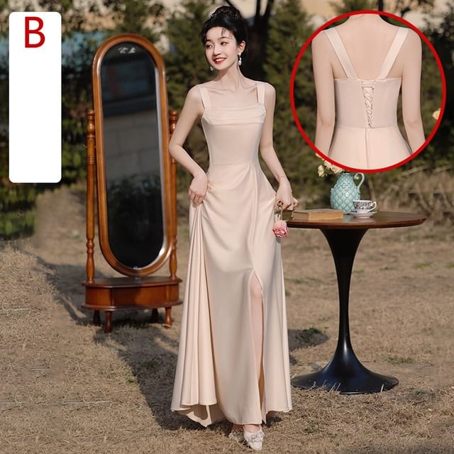 A-Line Dress Maxi Plain Bridesmaid Sleeveless