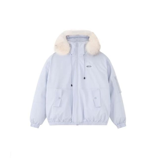 Furry Trim Hooded Padded Zip-Up Jacket
