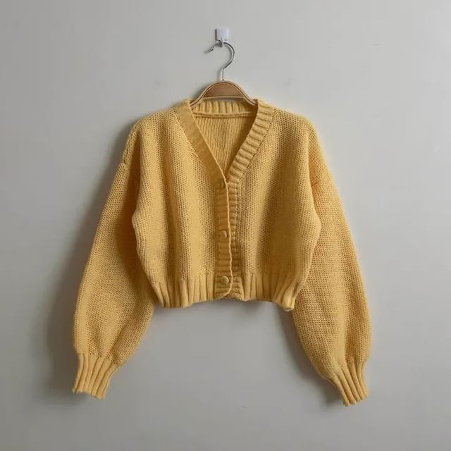 V-Neck Solid Cropped Cardigan