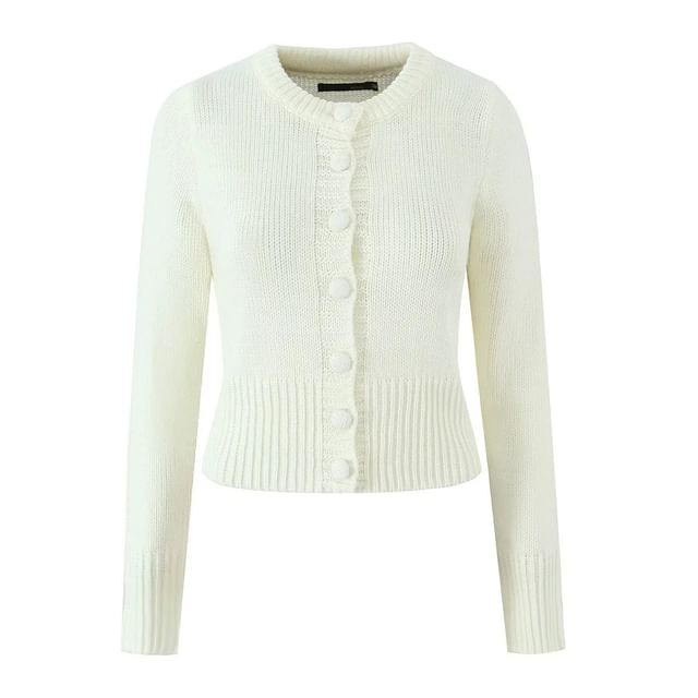 Long Sleeve Crew Neck Solid Cardigan