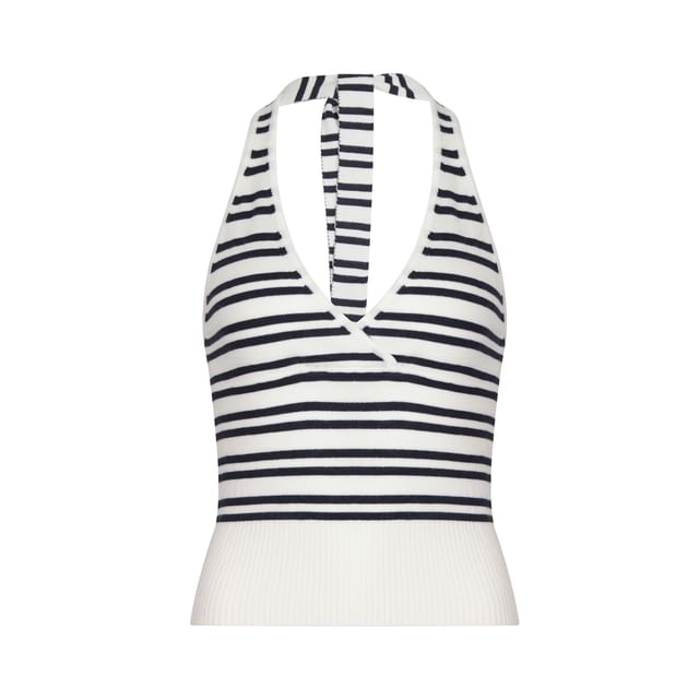 Striped Halter-Neck Knit Top with Sleeveless Design