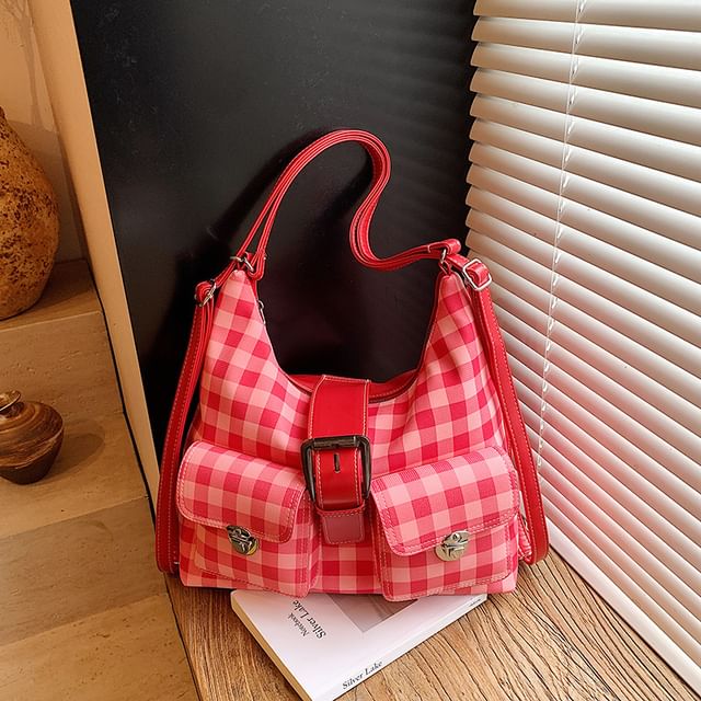 Plaid Buckled Multiway Shoulder Bag