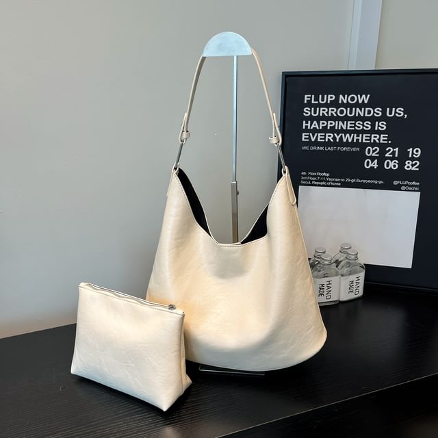 Faux Leather Hobo Bag With Pouch