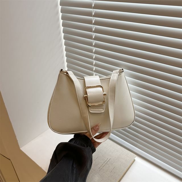Buckled Plain Shoulder Bag