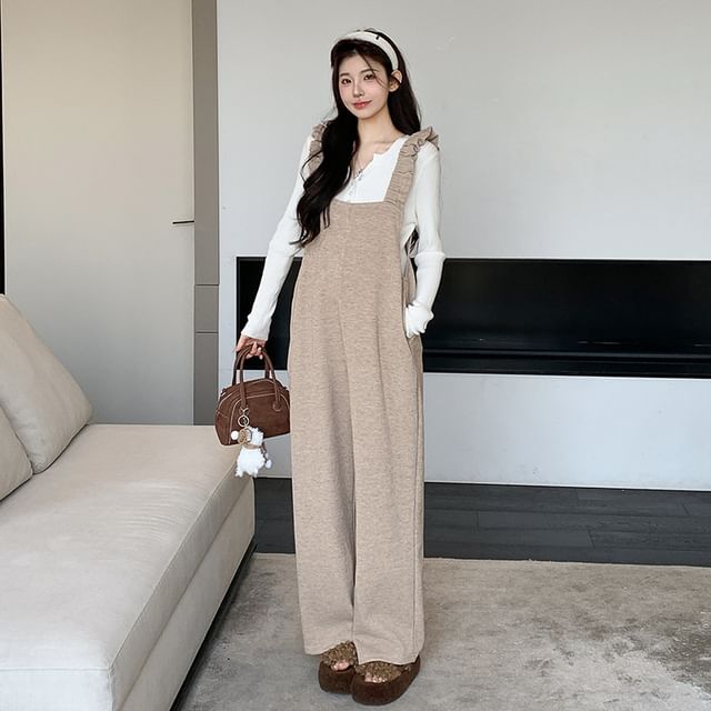 Maternity Two-Piece: Sleeveless Straight-Leg Jumpsuit & Long-Sleeve Tee