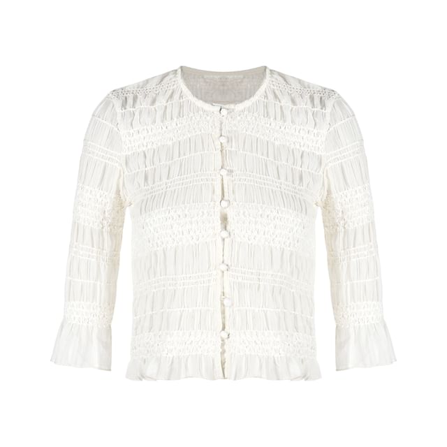 Ruched Elbow-Sleeve Solid-Tone Blouse with Soft Drape