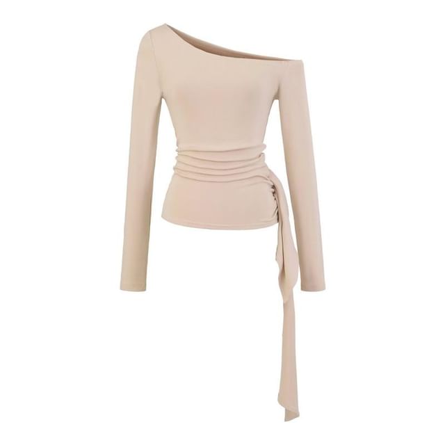 Off-Shoulder Plain Crop Top with Long Sleeves