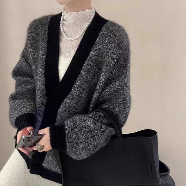 V-Neck Melange Cardigan