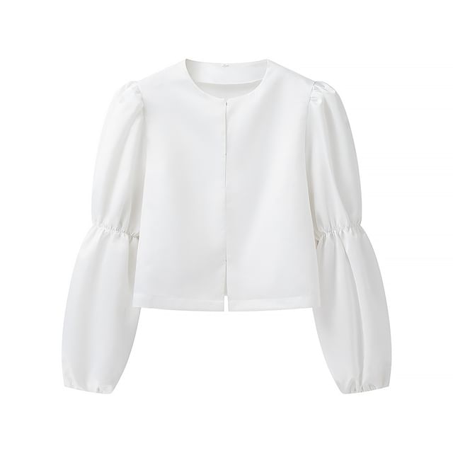 Puff Sleeve Satin Plain Loose Fit Blouse