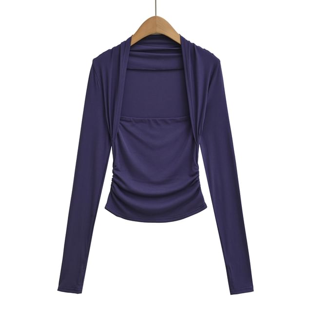 Slim-Fit Tee with Square Neckline and Extended Sleeves