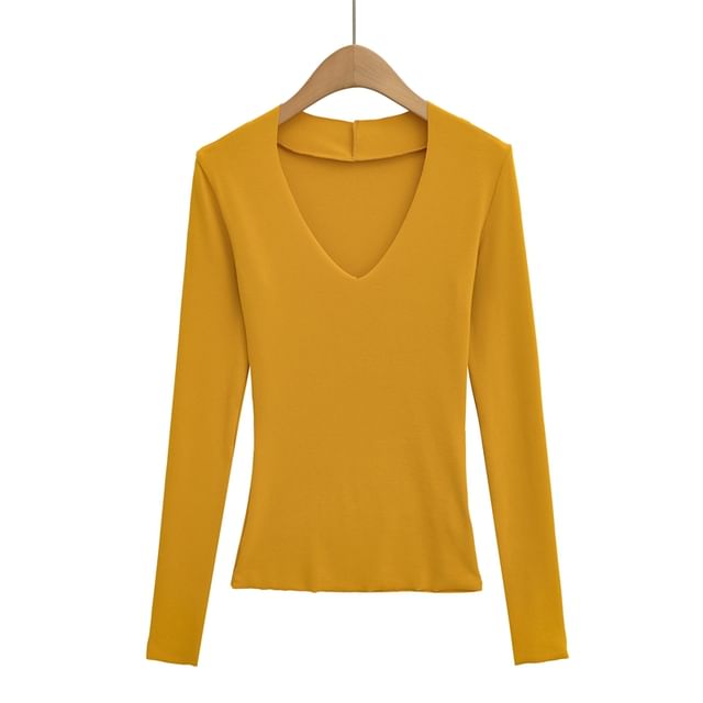 Slim-Fit Tee with V-Cut Neckline and Extended Sleeves