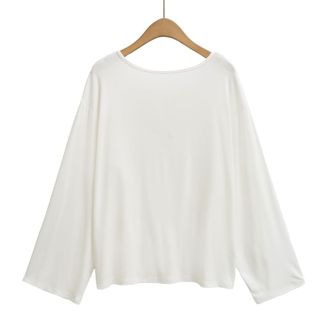 Open Back Tee with Boat Neckline and Extended Sleeves