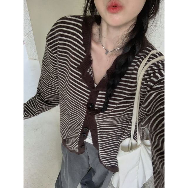 Round Neck Striped Cardigan