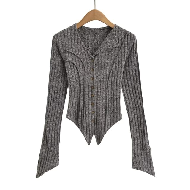 Asymmetrical Button-Up Plain Crop Cardigan