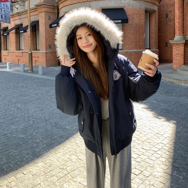 Fluffy Hooded Plain Puffer Jacket
