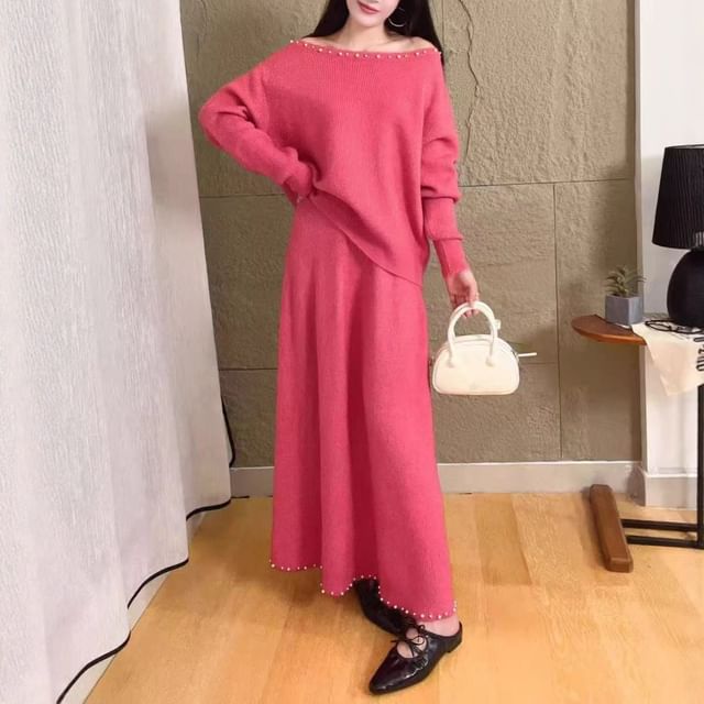 Boatneck Sweater + Midi Skirt Set