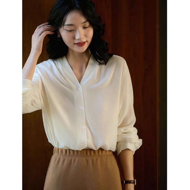 Velvet V-Neck Top with Extended Sleeves