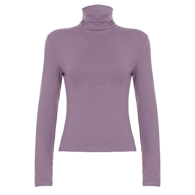 Turtleneck Cropped Knit Pullover with Long Sleeves