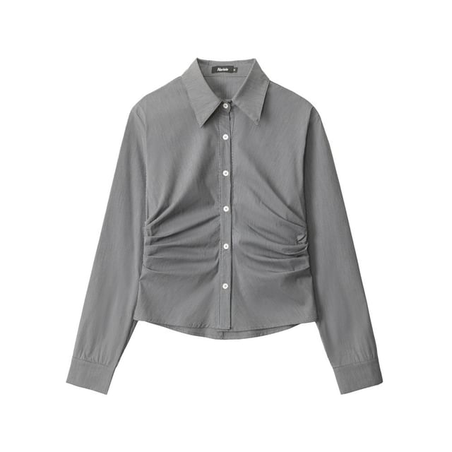Collared Ruched Shirt with Long Sleeves