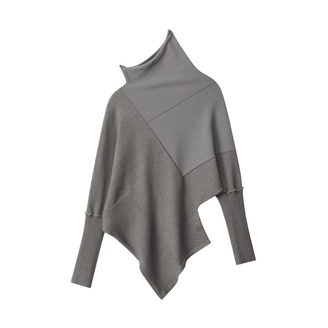 Asymmetric Turtleneck Knit Top with Long Sleeves