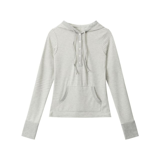 Striped Hooded Tee with Long Sleeves