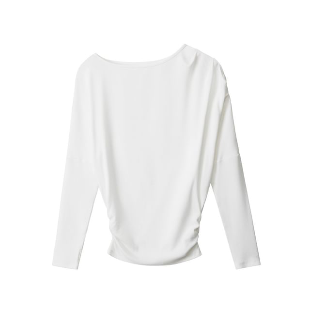Ruched Scoop-Neck Tee with Long Sleeves