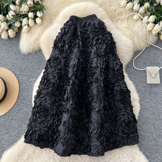 Cinched Plain Maxi A-Line Skirt