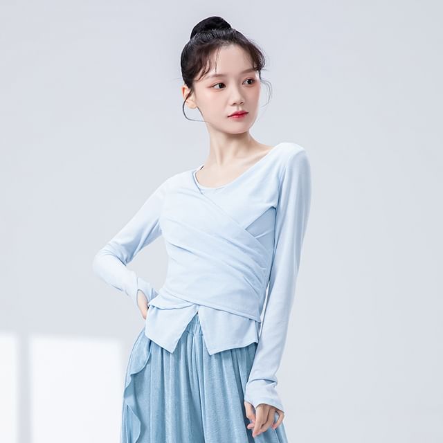 Solid Round-Neck Top with Long Sleeves