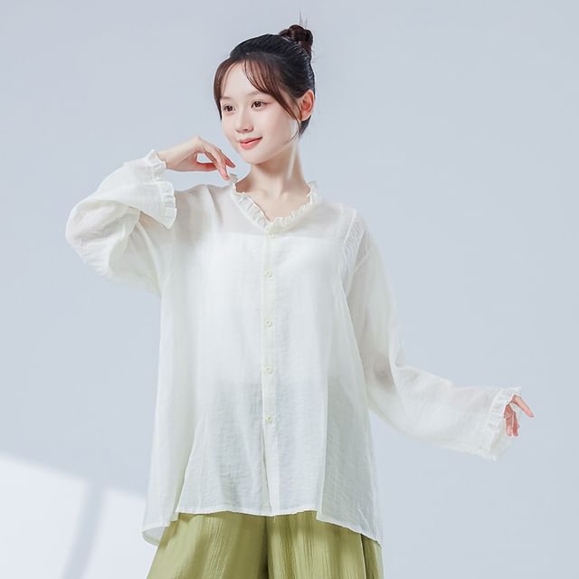 Sheer Solid Top with Extended Sleeves