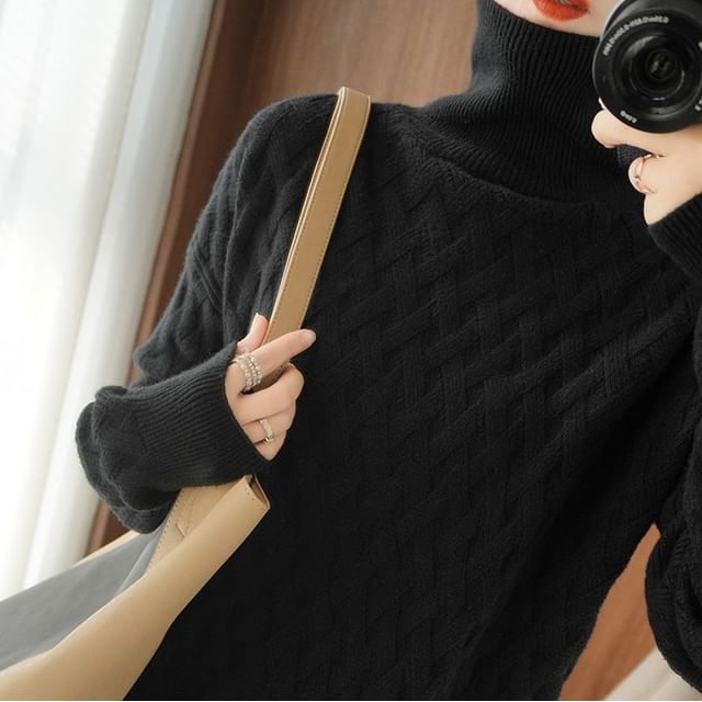 Cable Knit Turtleneck Solid Pullover Sweater