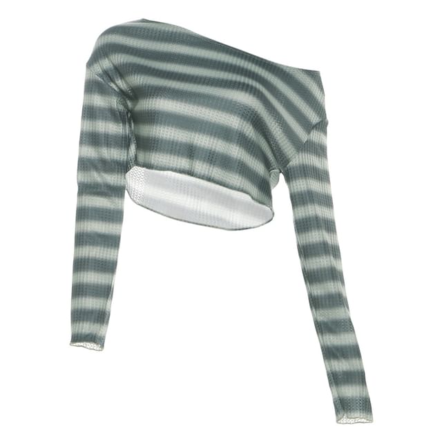 One Shoulder Striped Crop Top and Mid Rise Shorts