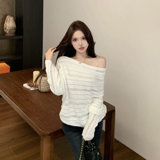 Striped One Shoulder Knit Sweater