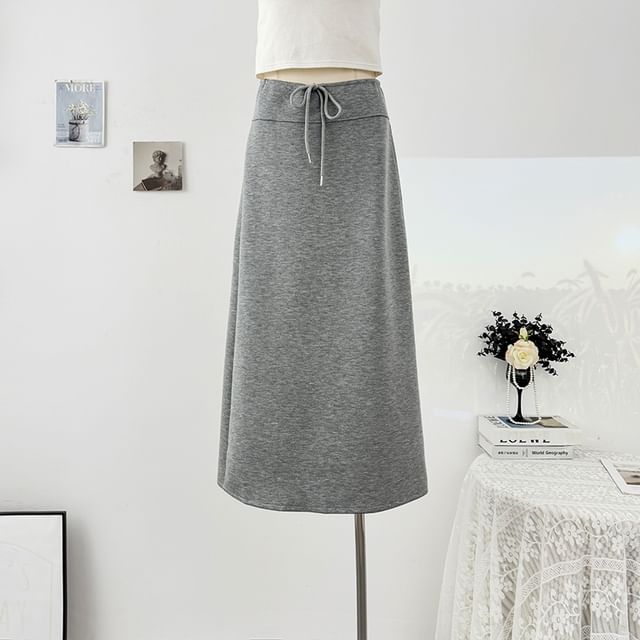 Drawstring Waist Midi A-Line Skirt
