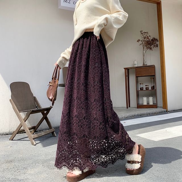 Lace Maxi A-Line Skirt - High Rise