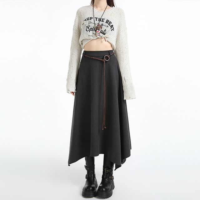 Asymmetrical Midi A-Line Skirt - High Waist