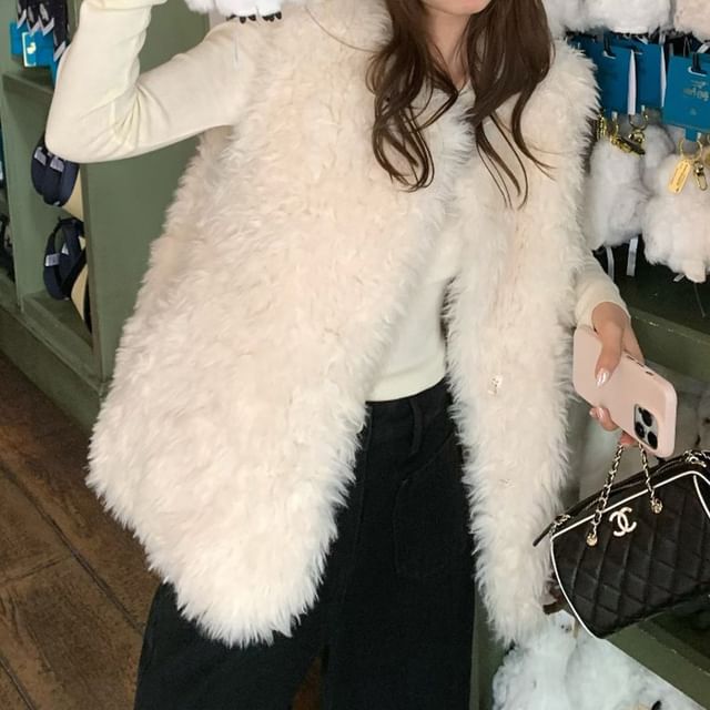 Faux Fur Button-Up Vest