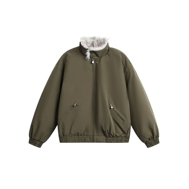 Faux Fur-Trim Stand-Collar Padded Jacket