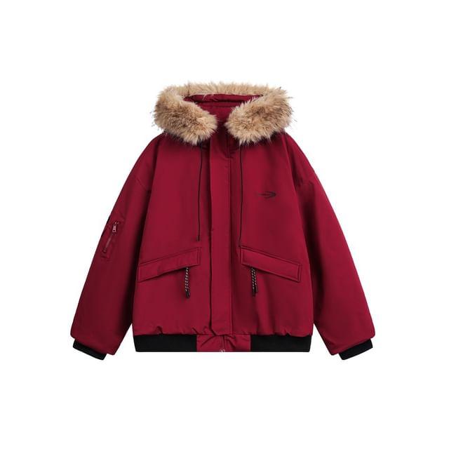 Detachable Faux Fur-Trim Hooded Coat