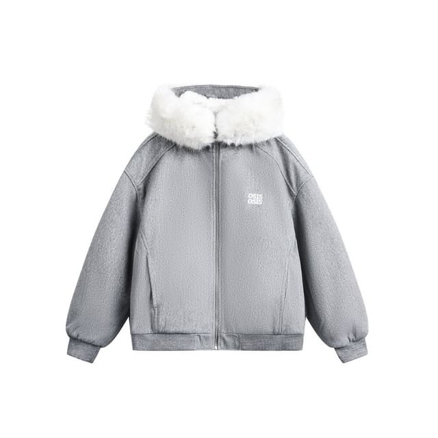 Detachable Faux Fur-Trim Hooded Wool Jacket