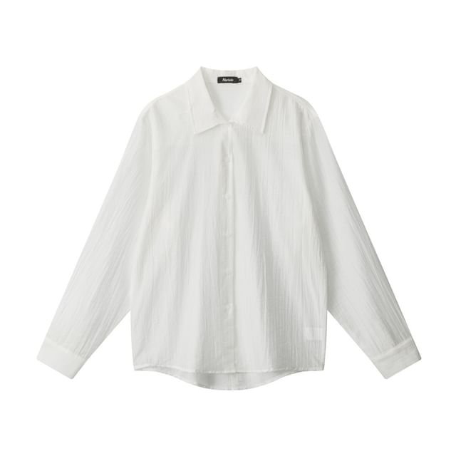 Pinstripe Collared Long-Sleeve Button-Down Shirt