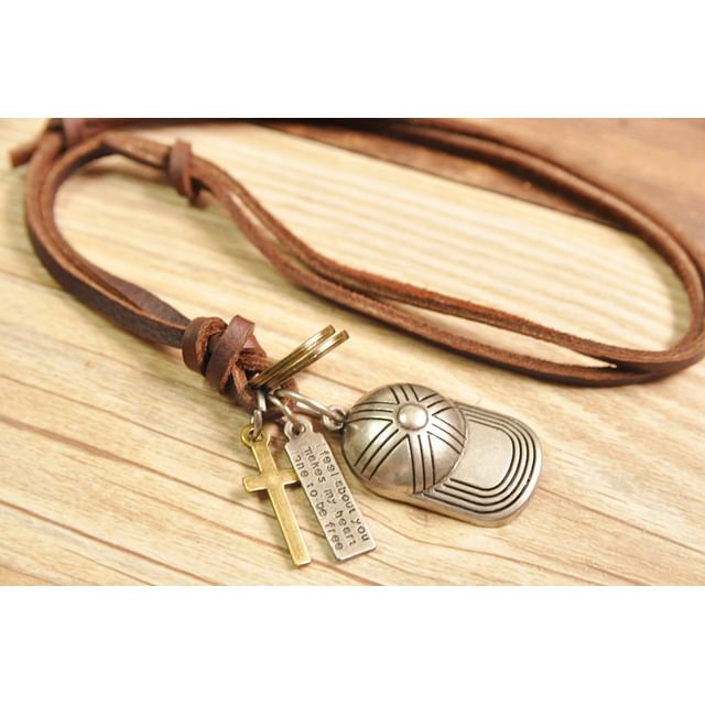 Genuine Leather Cap Pendant Necklace