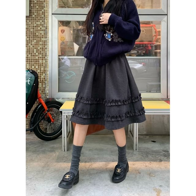 High Waist Ruffled Mini A-Line Skirt