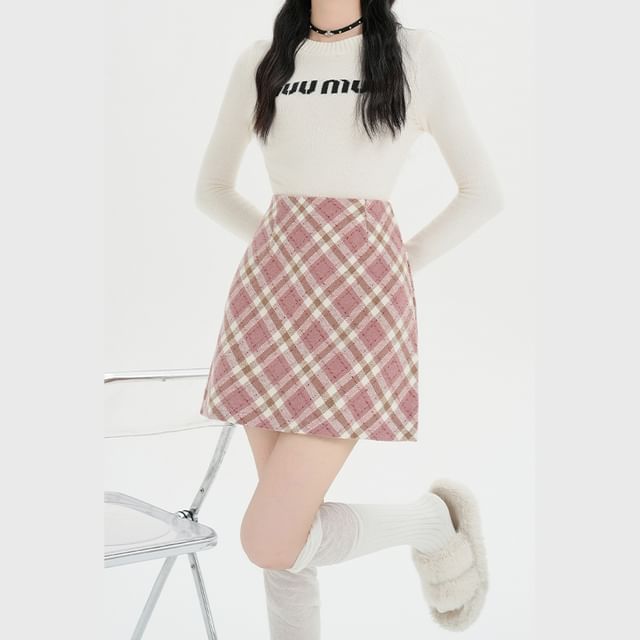 High Waist Plaid Pencil Skirt