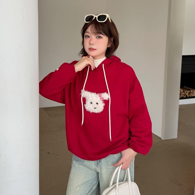 Dog Applique Drawstring Hoodie