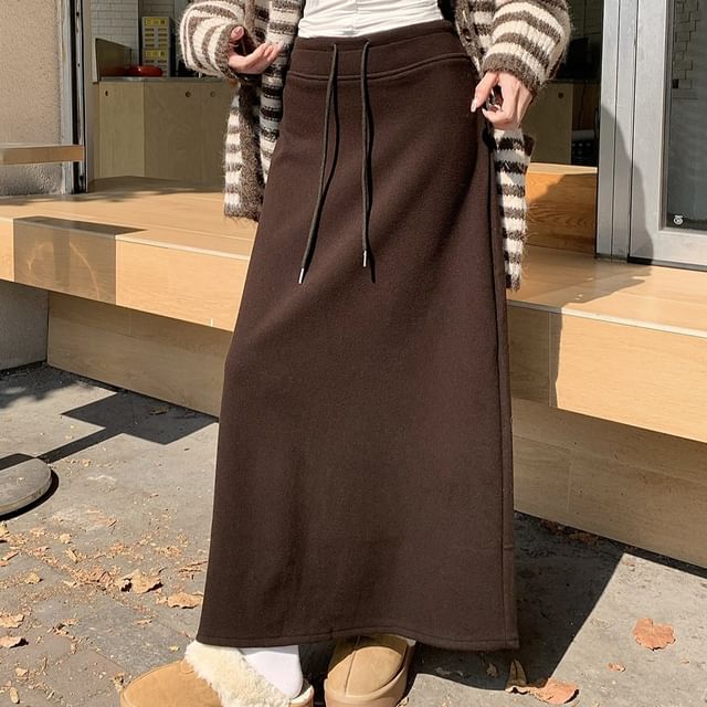 Drawstring Waist Maxi A-Line Skirt
